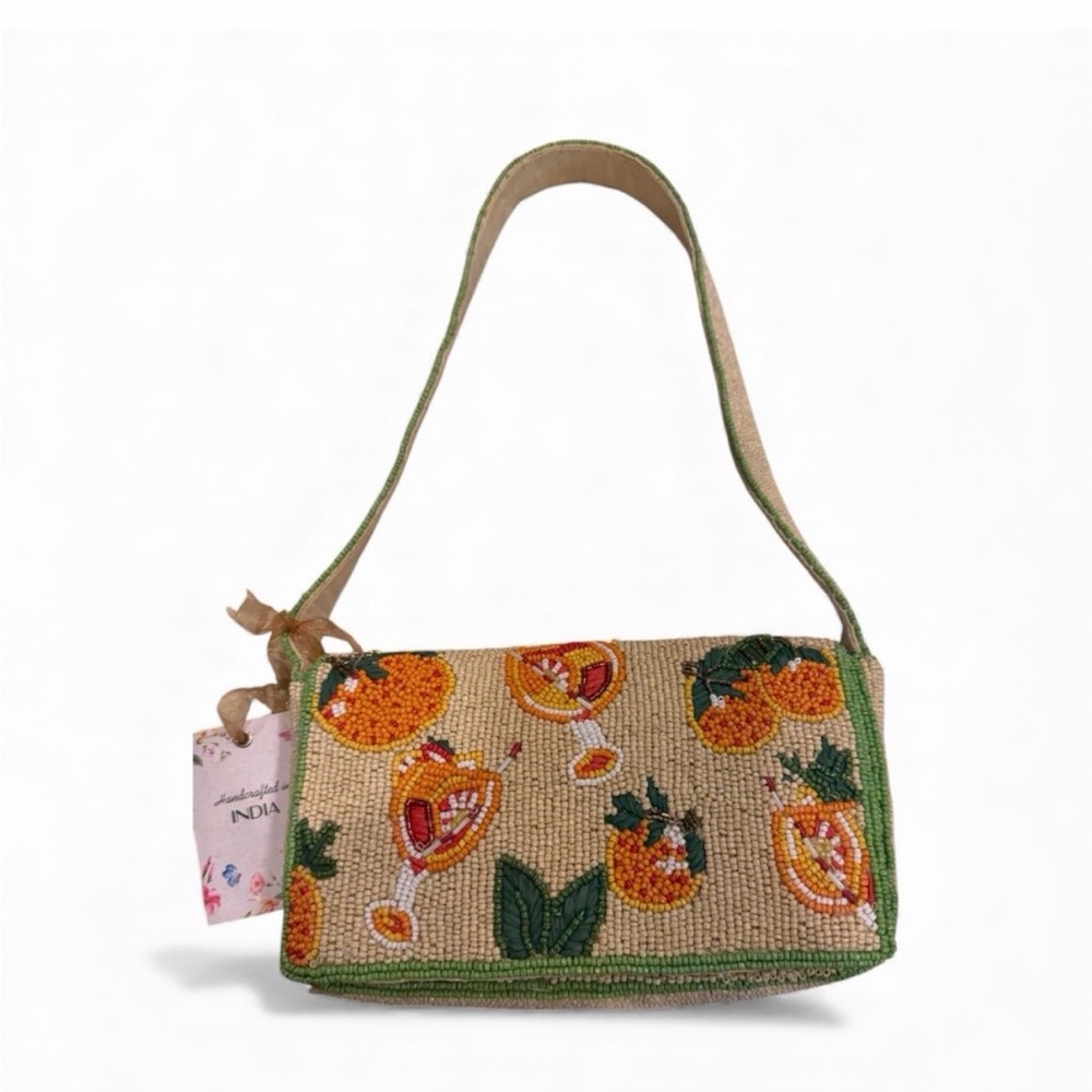 Beaded aperol spritz Shoulder Bag in Beige and Orange - Handmade